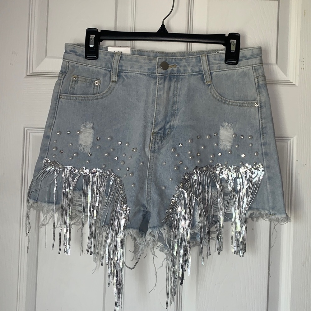 Pearl Studded Jean Shorts